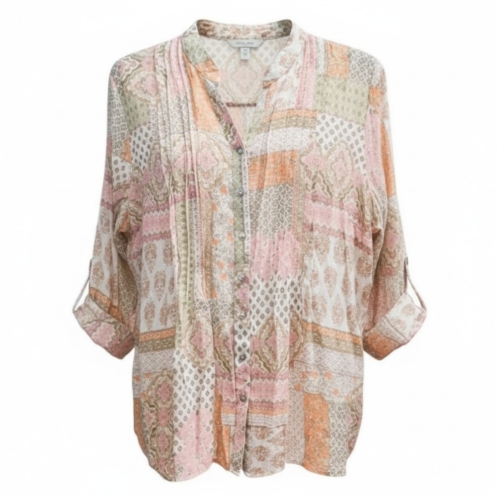 Women's Ruby Rd. Multicolor Boho Patchwork Blouse… - image 1
